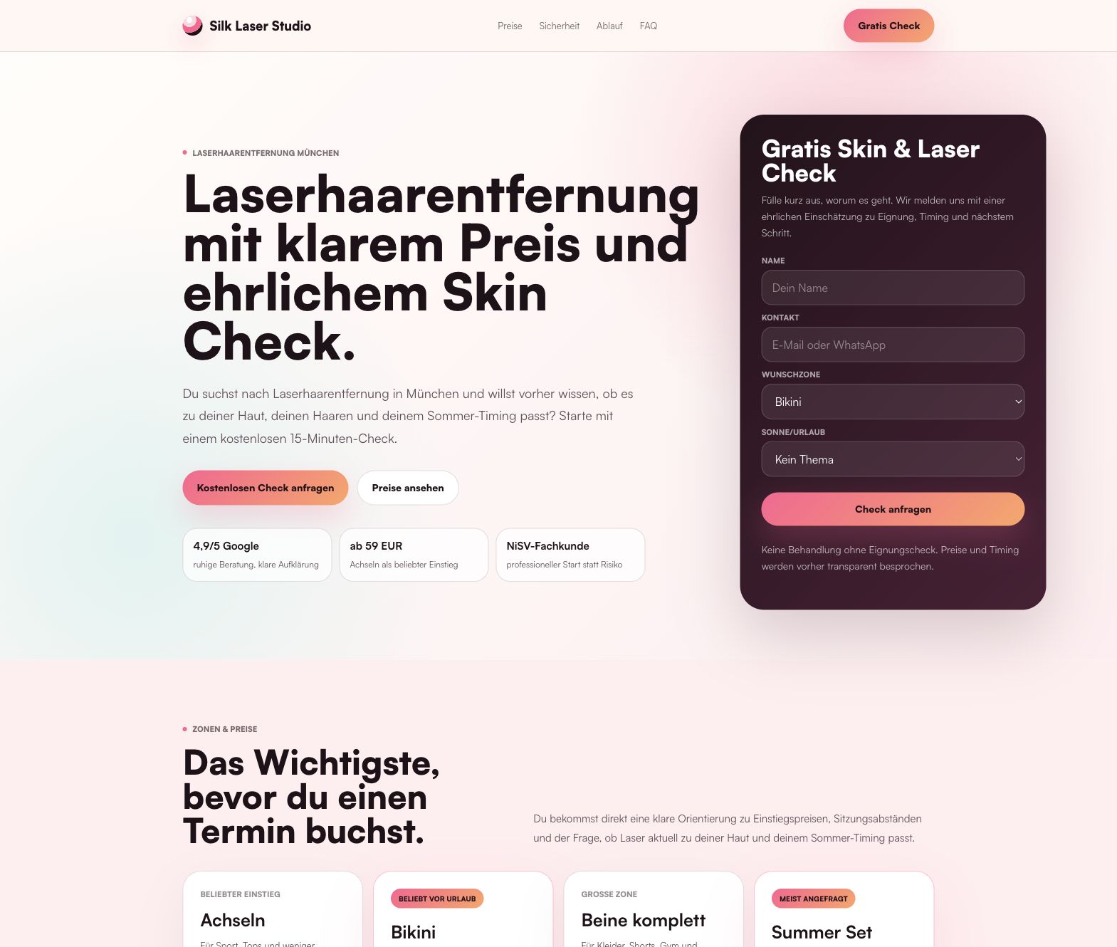 Google-Ads-Landingpage für Laserhaarentfernung