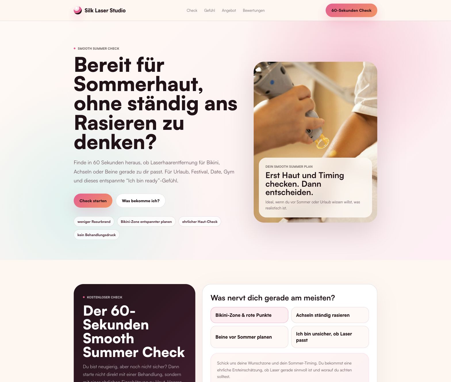 Meta-Ads-Landingpage für Laserhaarentfernung